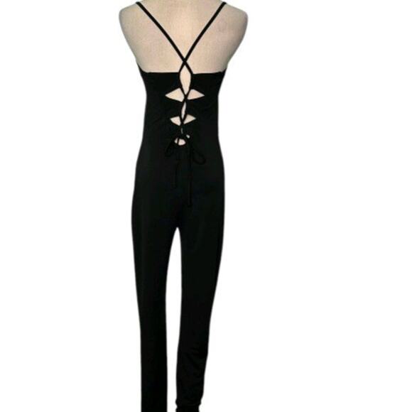 H&M COACHELLA black strappy jumpsuit sz 4 Small Stretchy NWT Festival Whimsigoth - Picture 1 of 15